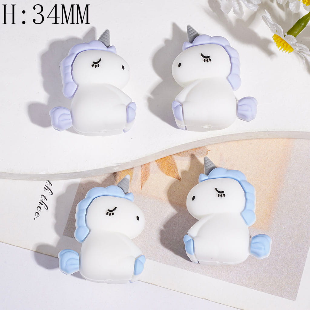 3D Silicone Focal Beads Sleeping Unicorn, Height 34MM Multi-Color