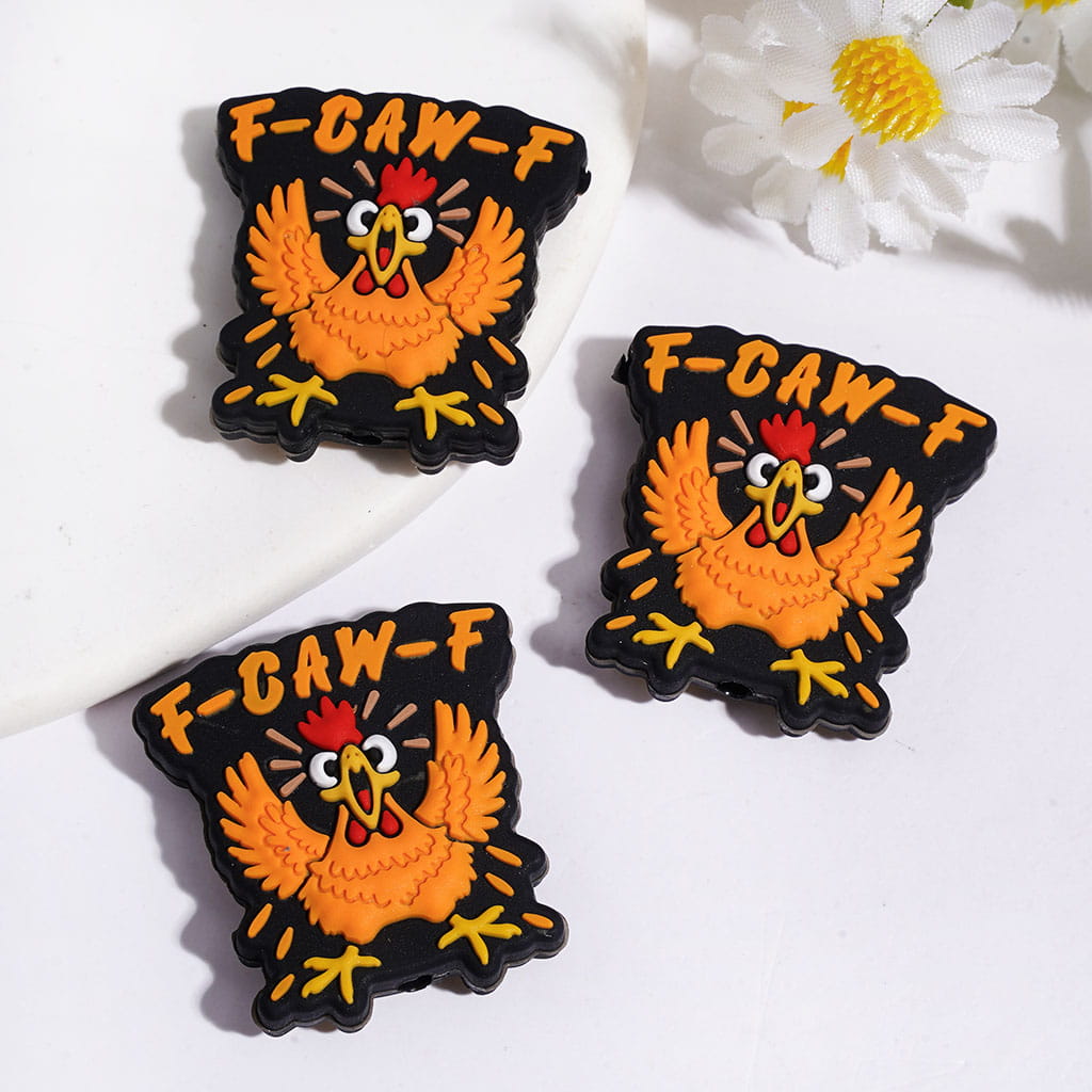Silicone Focal Beads Duck and Chick Series with Sayings, Multi-Color