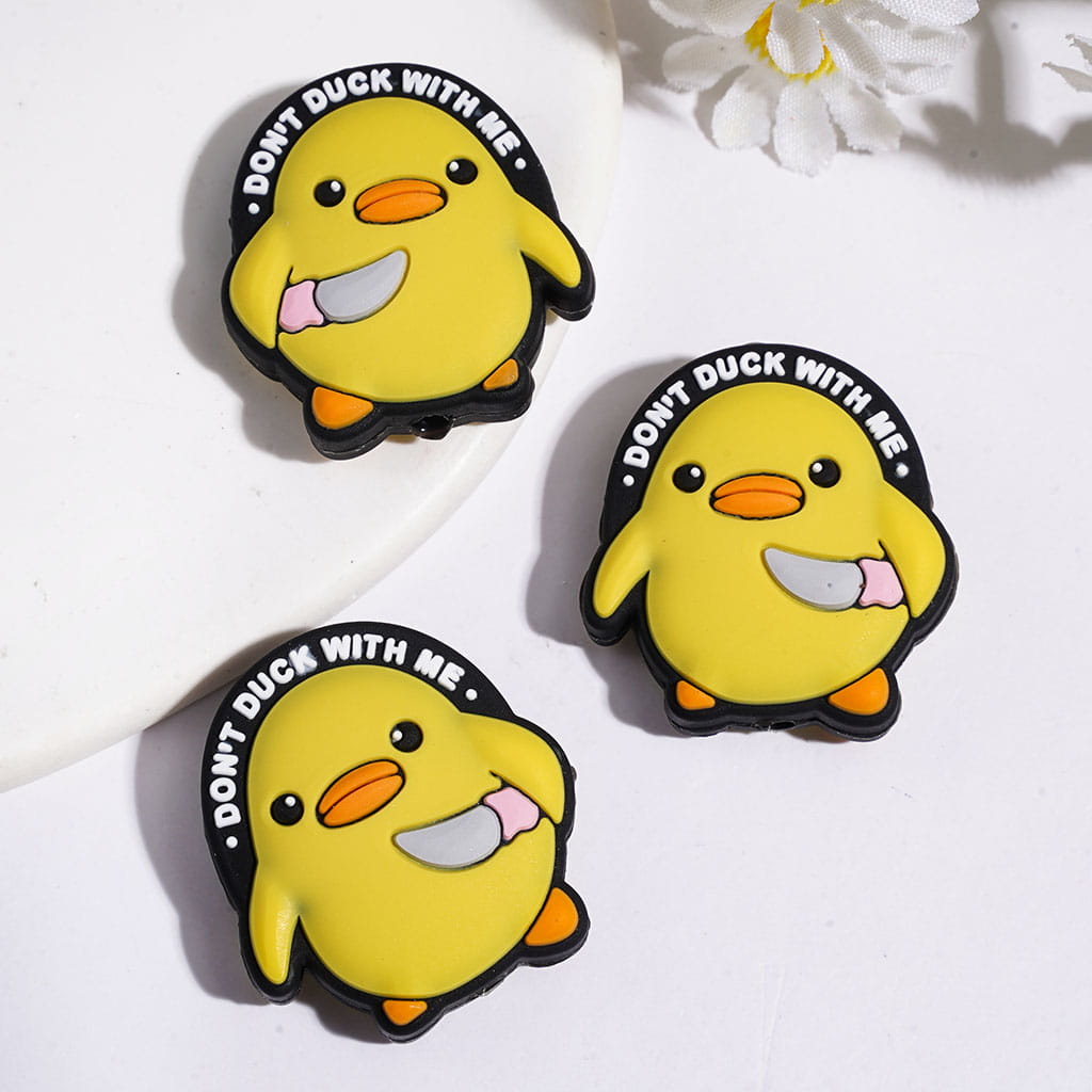 Silicone Focal Beads Duck and Chick Series with Sayings, Multi-Color