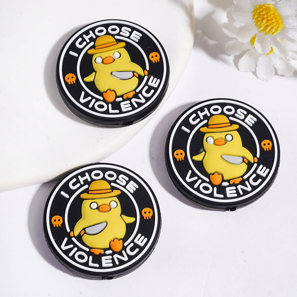 Silicone Focal Beads Duck and Chick Series with Sayings, Multi-Color