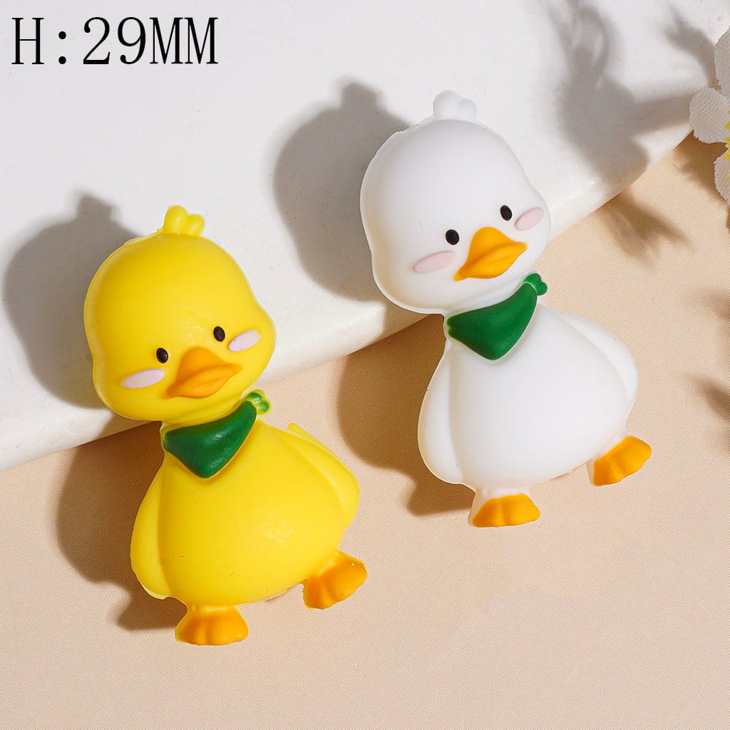 3D Little Cute Duck Silicone Focal Beads, Height 29MM, Yellow and White