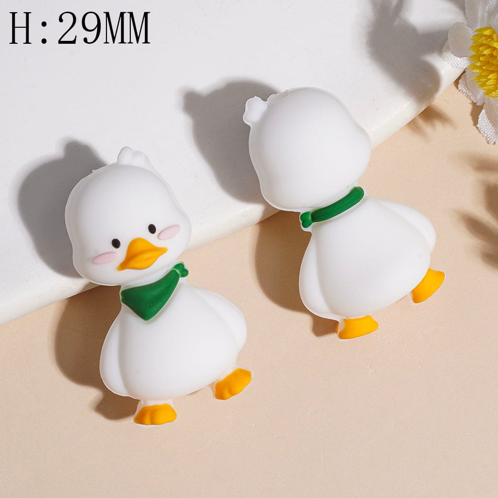 3D Little Cute Duck Silicone Focal Beads, Height 29MM, Yellow and White