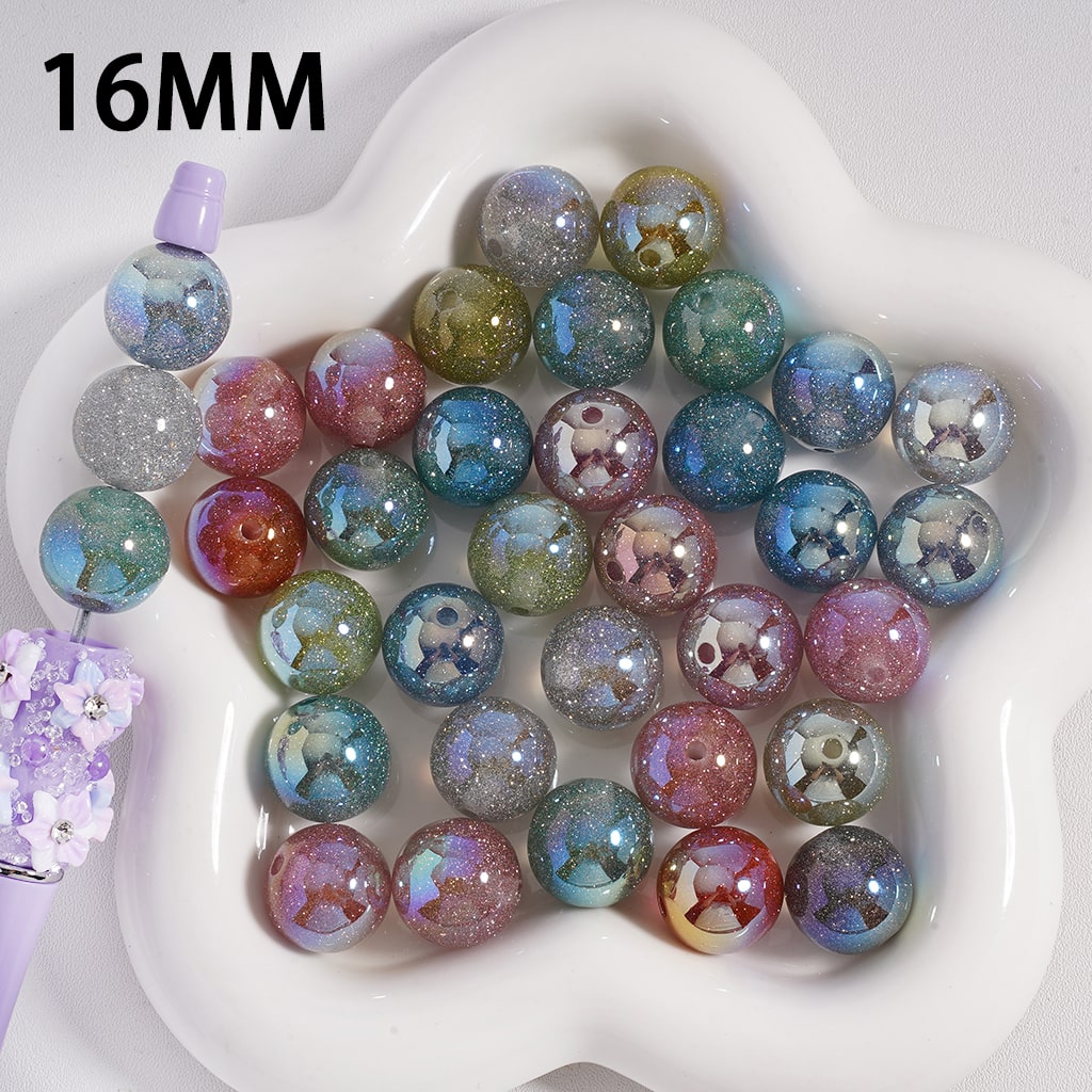 Acrylic Beads UV Coating Shiny Glitter, Multi-Color, 16MM, Random Mix