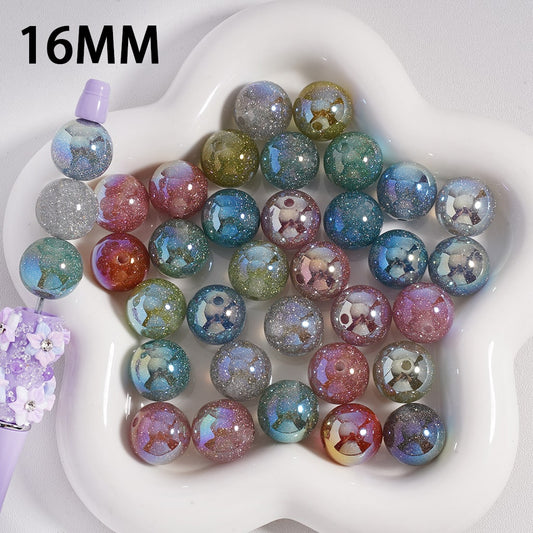 Acrylic Beads UV Coating Shiny Glitter, Multi-Color, 16MM, Random Mix