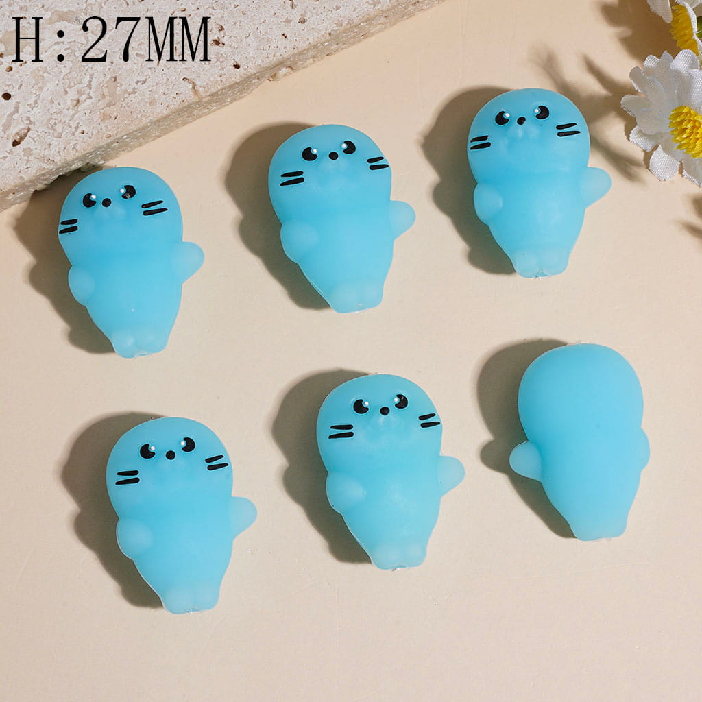 3D Silicone Focal Beads Cute Sea Dog Seal in Blue, Height 27MM