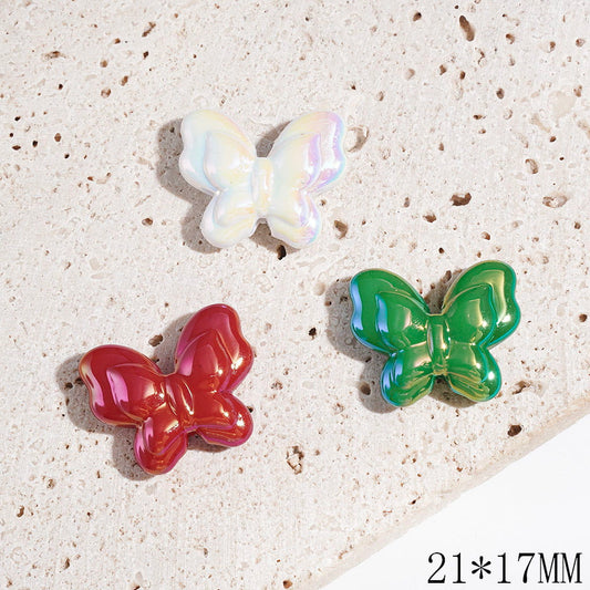 UV Coating Double Layer Butterfly Acrylic Beads, Christmas Red Green White Series, 21*17MM, Random Mix