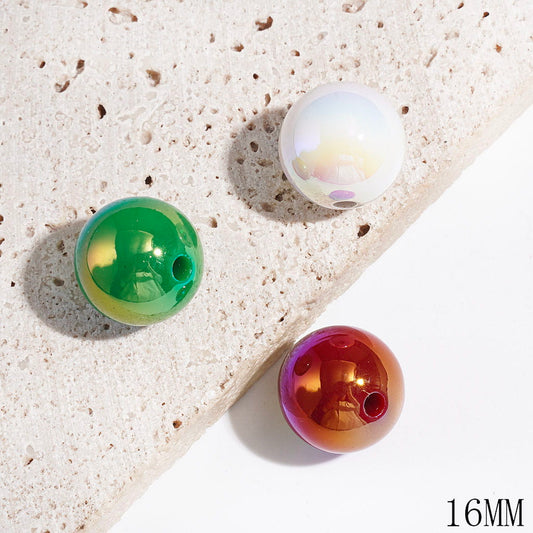 16MM - UV Finish Christmas Theme Acrylic Beads for DIY Bracelets Ornaments, Red & Green & White, Random Mix