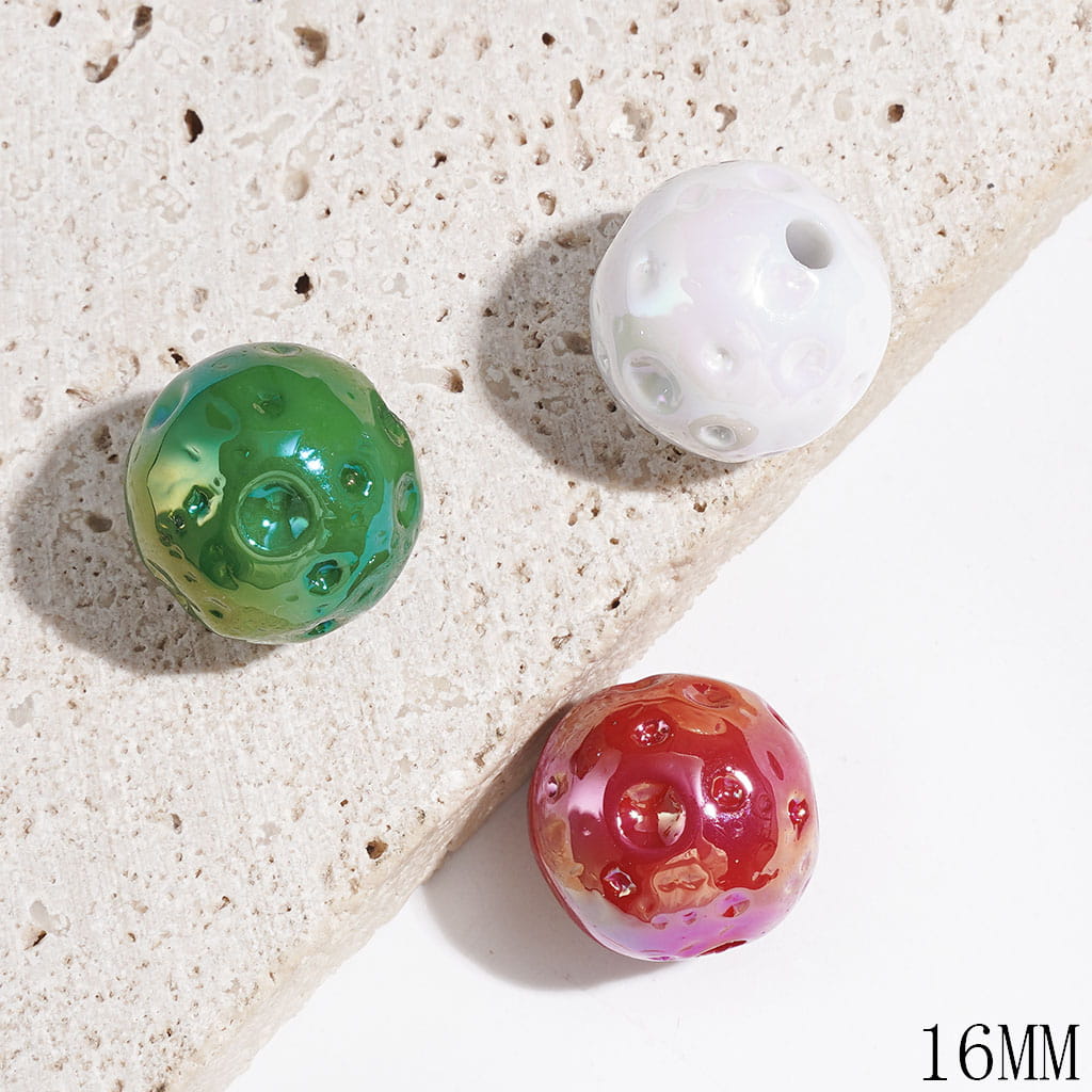 Christmas Round Beads with Meteor Crater Design, Acrylic Beads for Bracelets & Necklace, 16MM, Red Green White, Random Mix