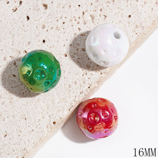 Christmas Round Beads with Meteor Crater Design, Acrylic Beads for Bracelets & Necklace, 16MM, Red Green White, Random Mix