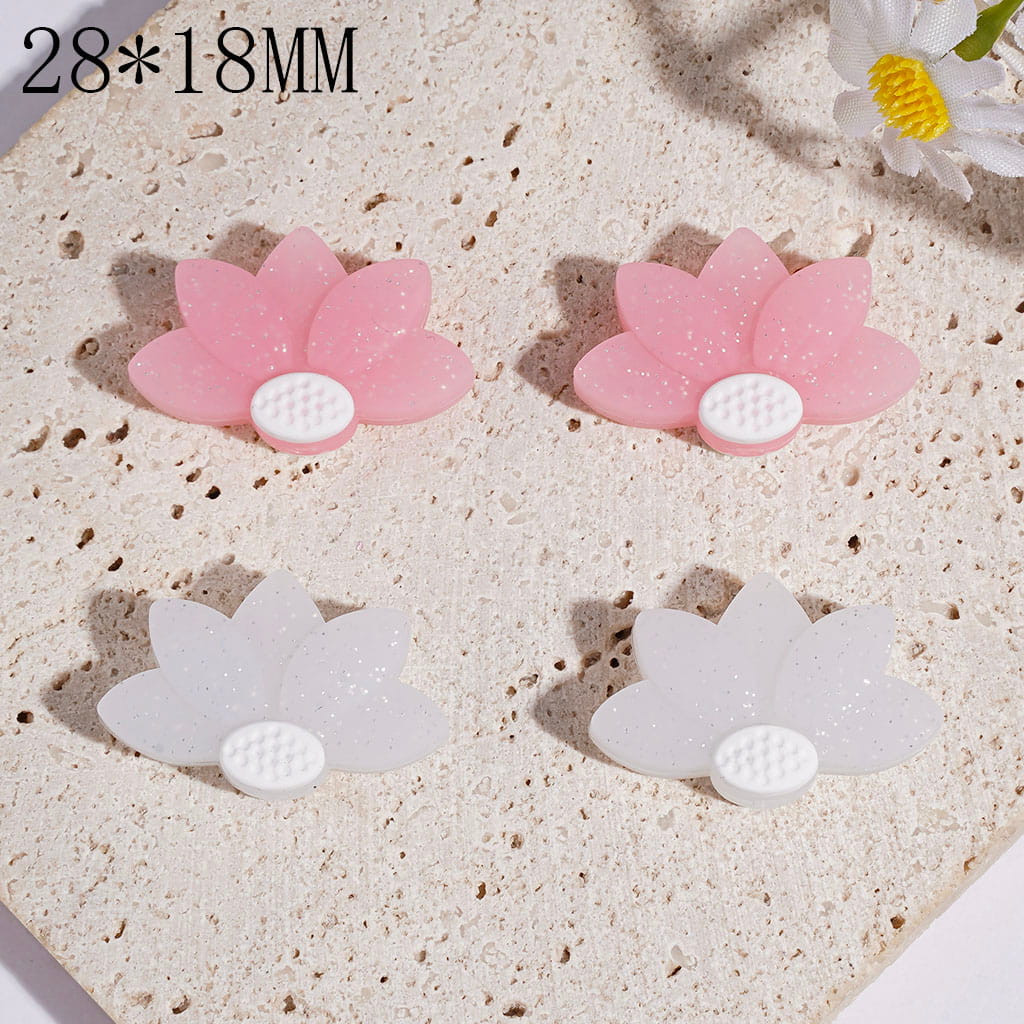 Lotus Flower with Silver Glitter Silicone Focal Beads, 28*18MM, Light Pink & Translucent White