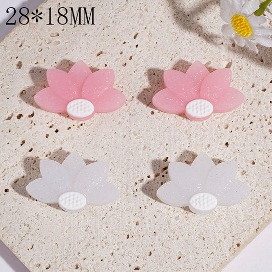 Lotus Flower with Silver Glitter Silicone Focal Beads, 28*18MM, Light Pink & Translucent White