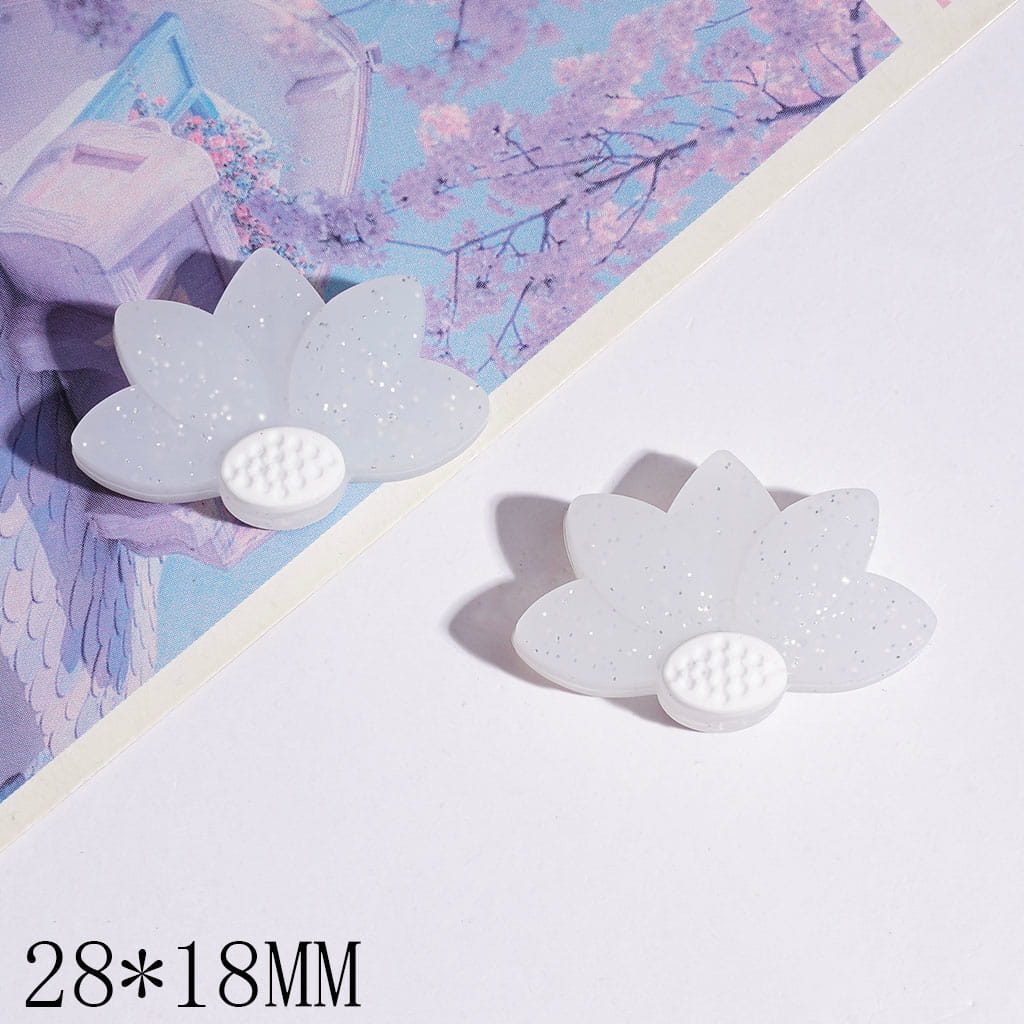 Lotus Flower with Silver Glitter Silicone Focal Beads, 28*18MM, Light Pink & Translucent White