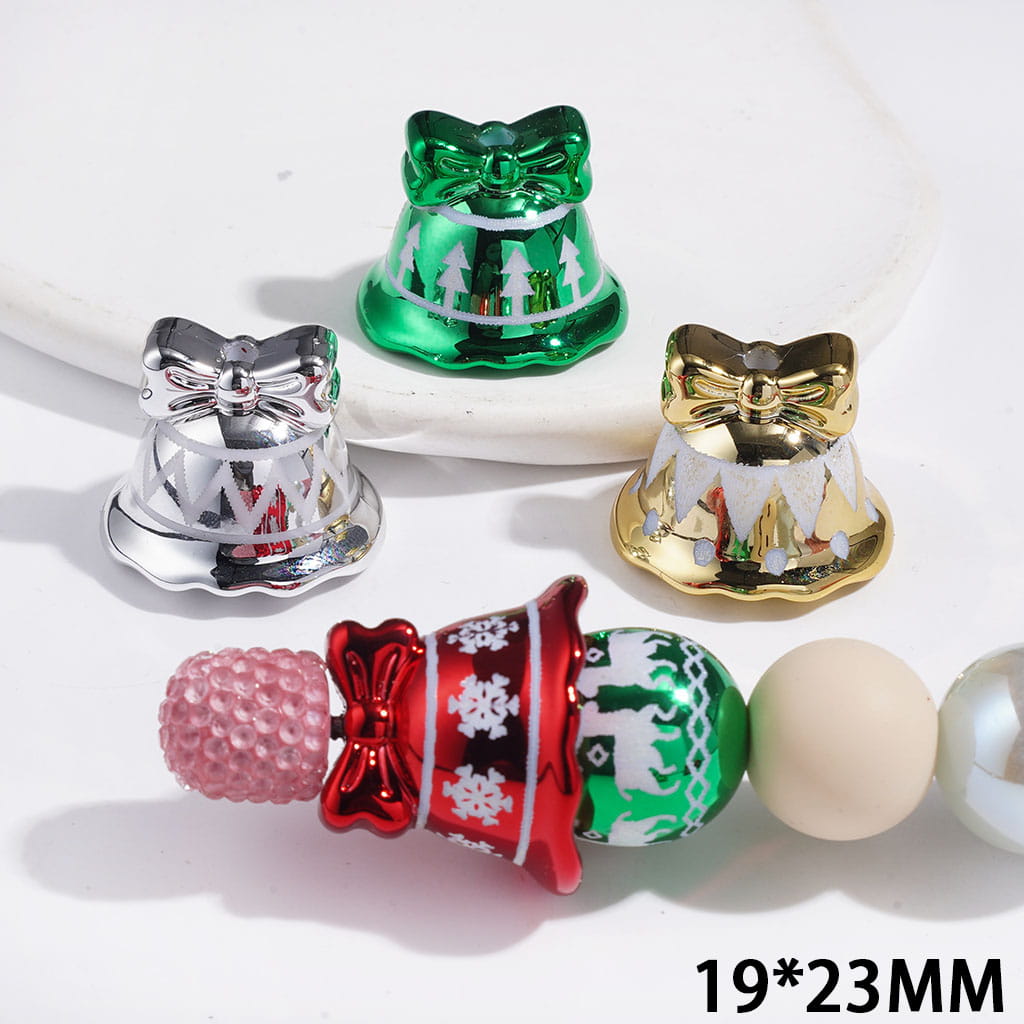 Acrylic Beads Metallic Finish Bell with Bowtie, Christmas Theme, 19*23MM Multi-Color Random Mix