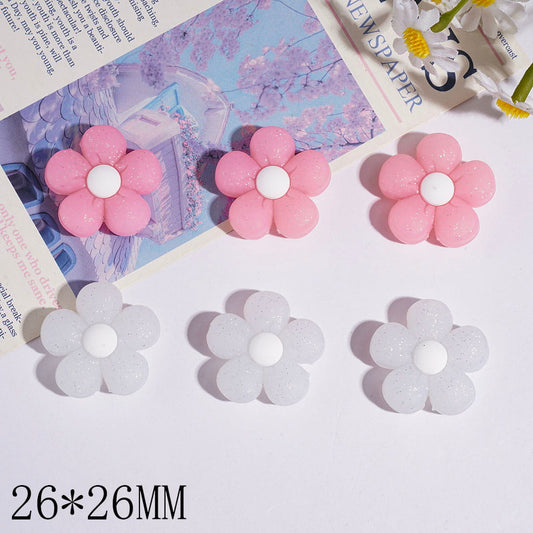 Five-Petaled Flower with Silver Glitter Silicone Focal Beads, 26*26MM, Light Pink & Translucent White