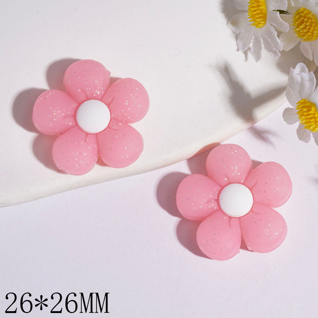 Five-Petaled Flower with Silver Glitter Silicone Focal Beads, 26*26MM, Light Pink & Translucent White