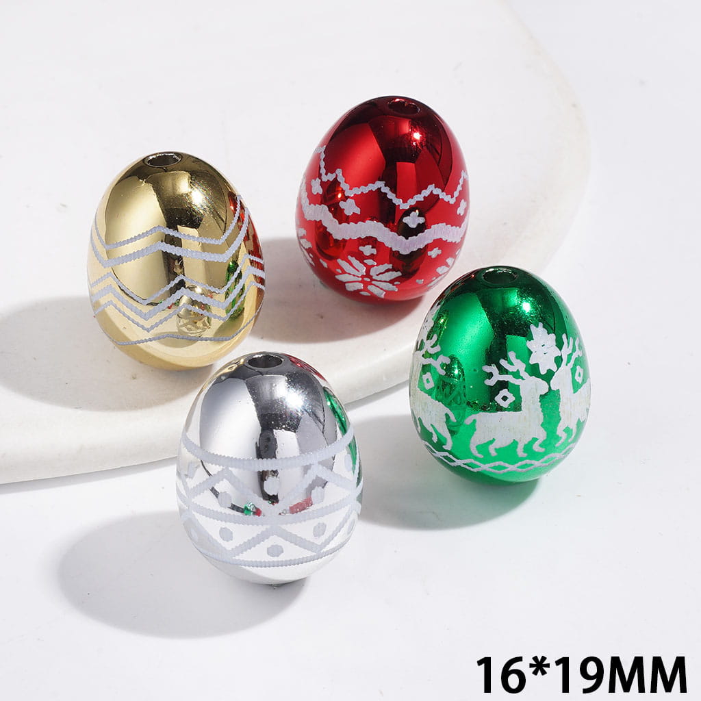 Acrylic Beads Metallic Finish Egg in Christmas Theme, 16*19MM Multi-Color Random Mix