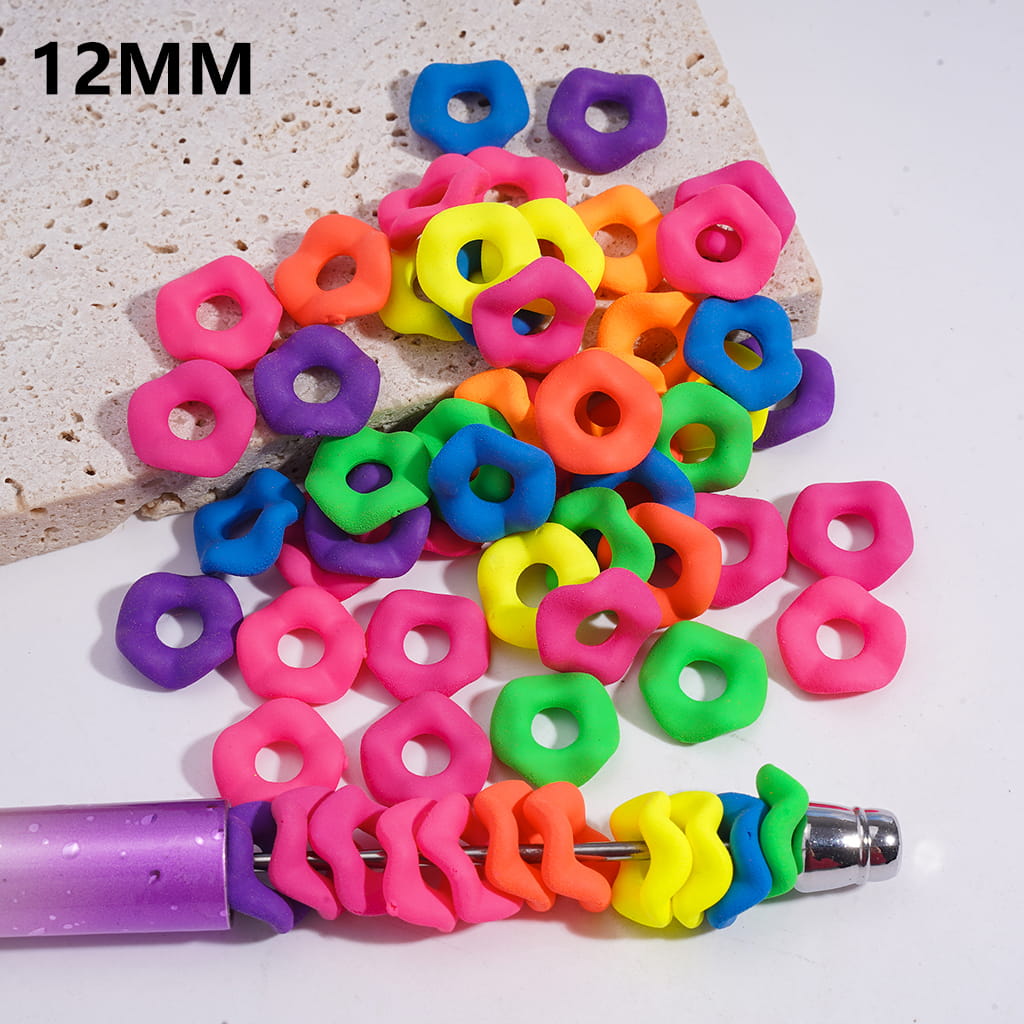Acrylic Spacer Beads Matte Rubber Painted Touch Wavy Shape, Fluorescent Colors, 12MM (Please Read the Description)