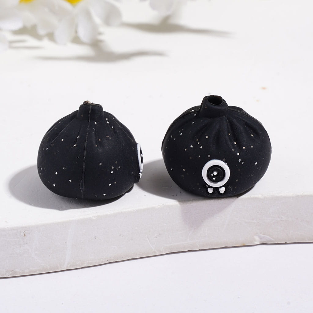 3D Funny Monster Dumpling with Silver Glitter Silicone Focal Beads, 15*17MM Multi-Color