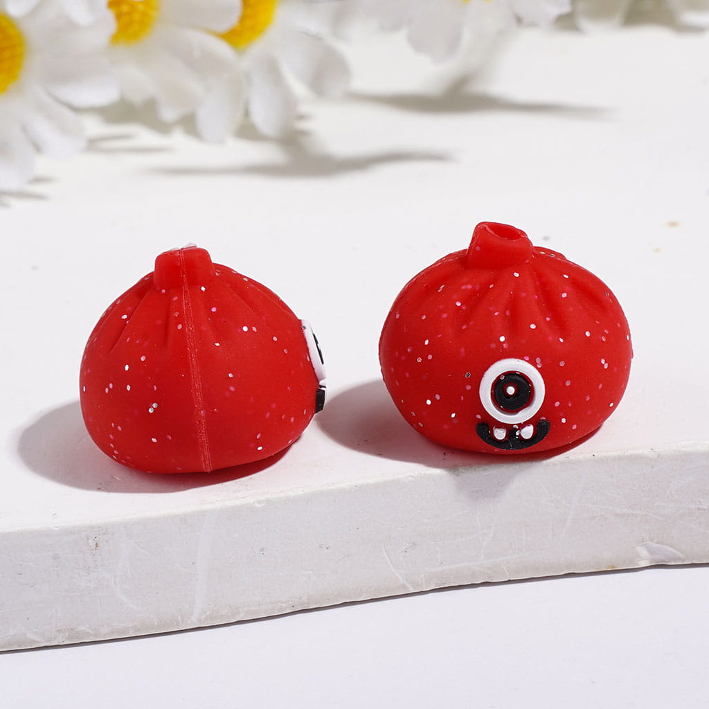 3D Funny Monster Dumpling with Silver Glitter Silicone Focal Beads, 15*17MM Multi-Color