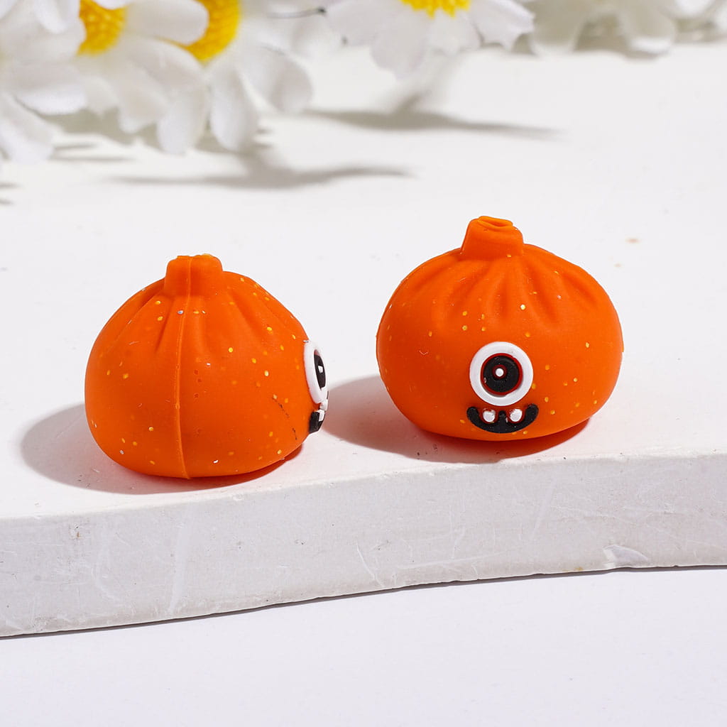 3D Funny Monster Dumpling with Silver Glitter Silicone Focal Beads, 15*17MM Multi-Color