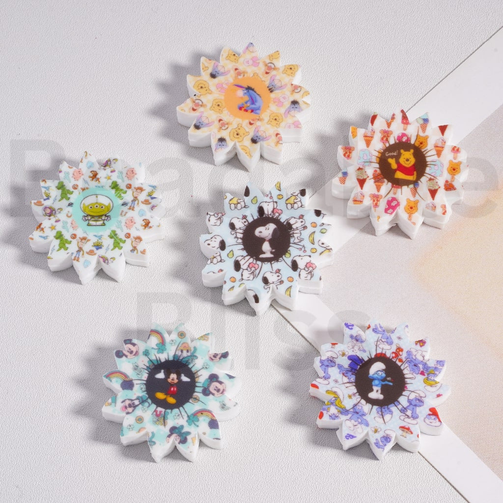 Silicone Focal Beads Cute Cartoon Micke Winni the Pooh Eeyor Minnio Alie Snoop Prints Flowers, Random Mix