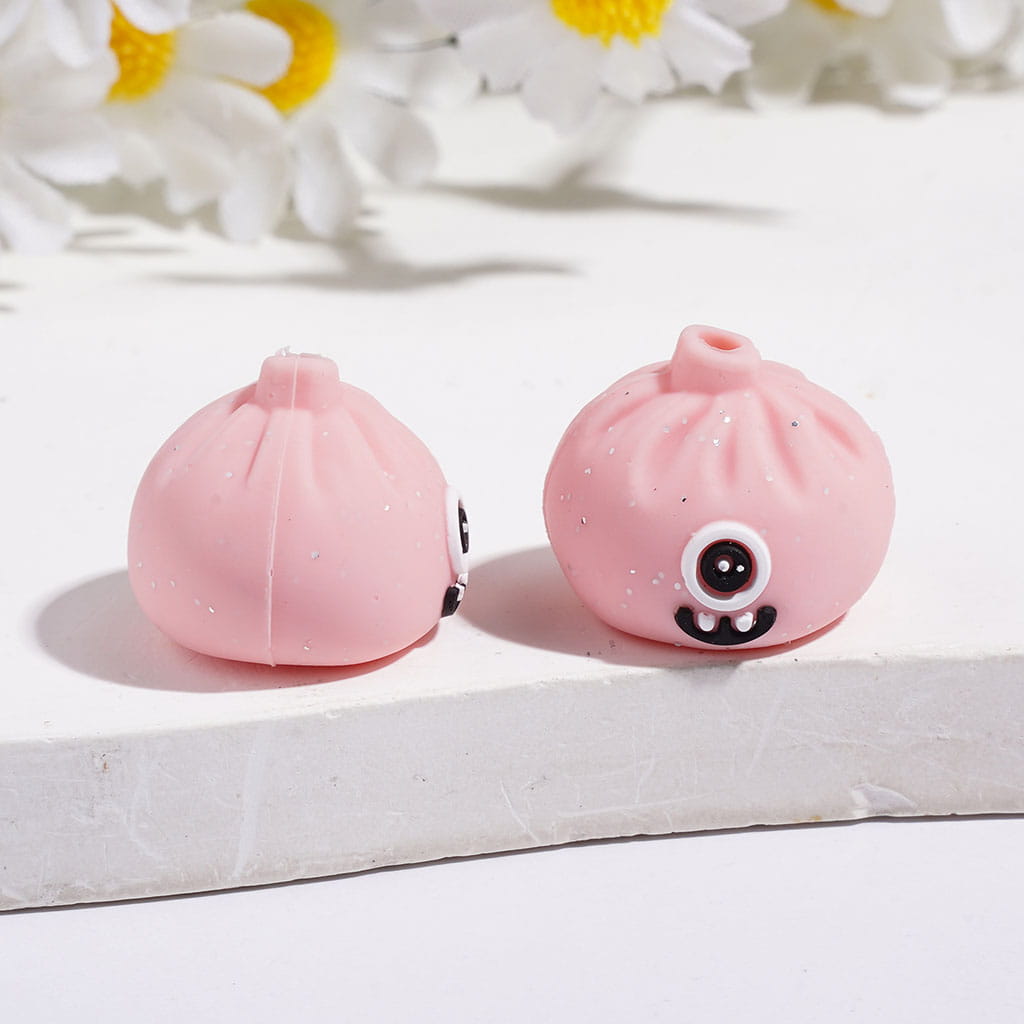 3D Funny Monster Dumpling with Silver Glitter Silicone Focal Beads, 15*17MM Multi-Color