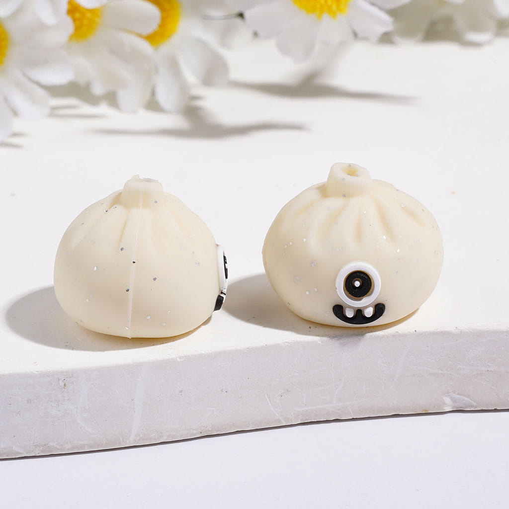 3D Funny Monster Dumpling with Silver Glitter Silicone Focal Beads, 15*17MM Multi-Color