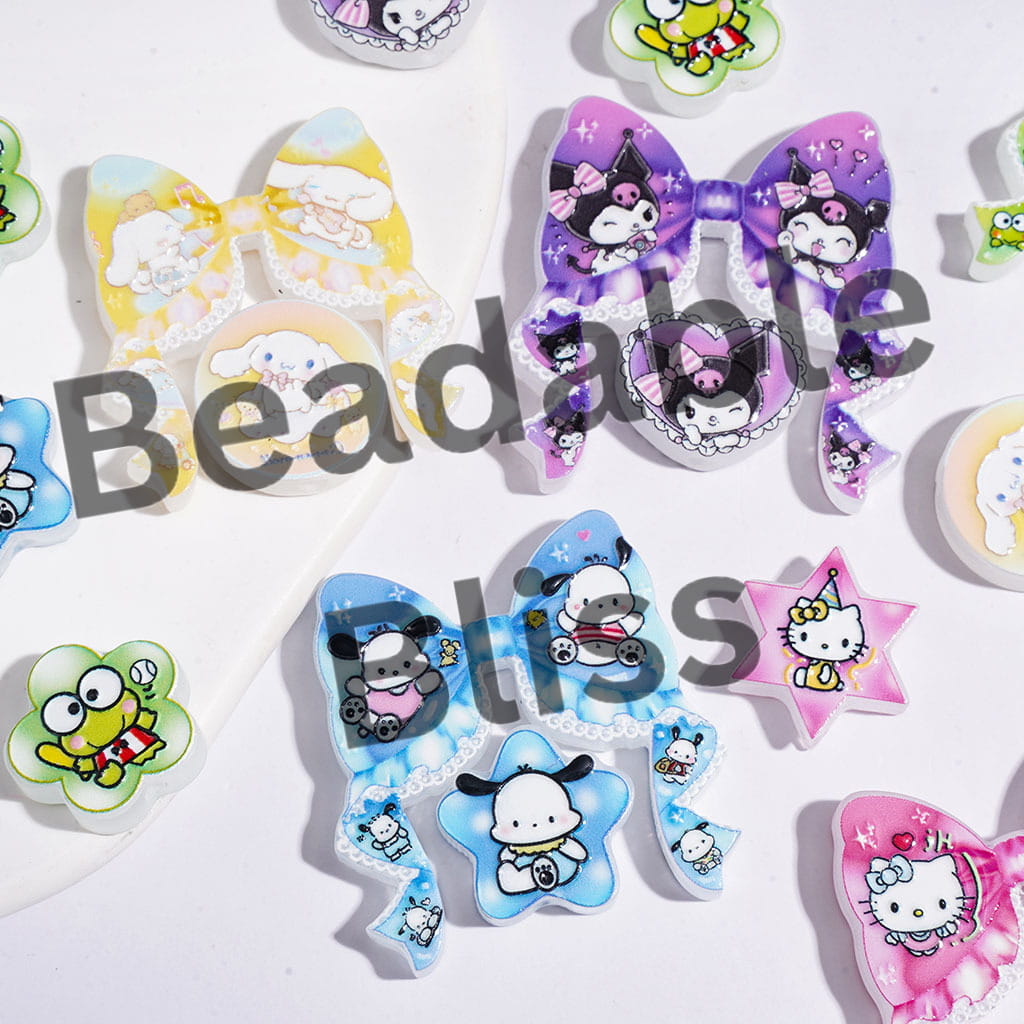 Adorable Character Series Acrylic Beads Bow and Ornament, Random Mix (Please Read Description)
