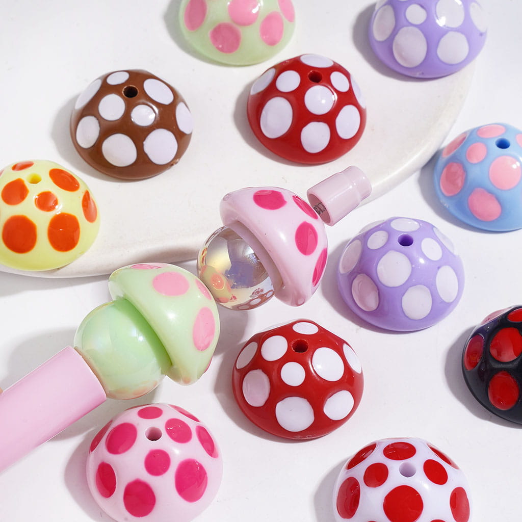 Mushroom with Polka Dot Acrylic Beads, 13*24MM Multi-Color Random Mix
