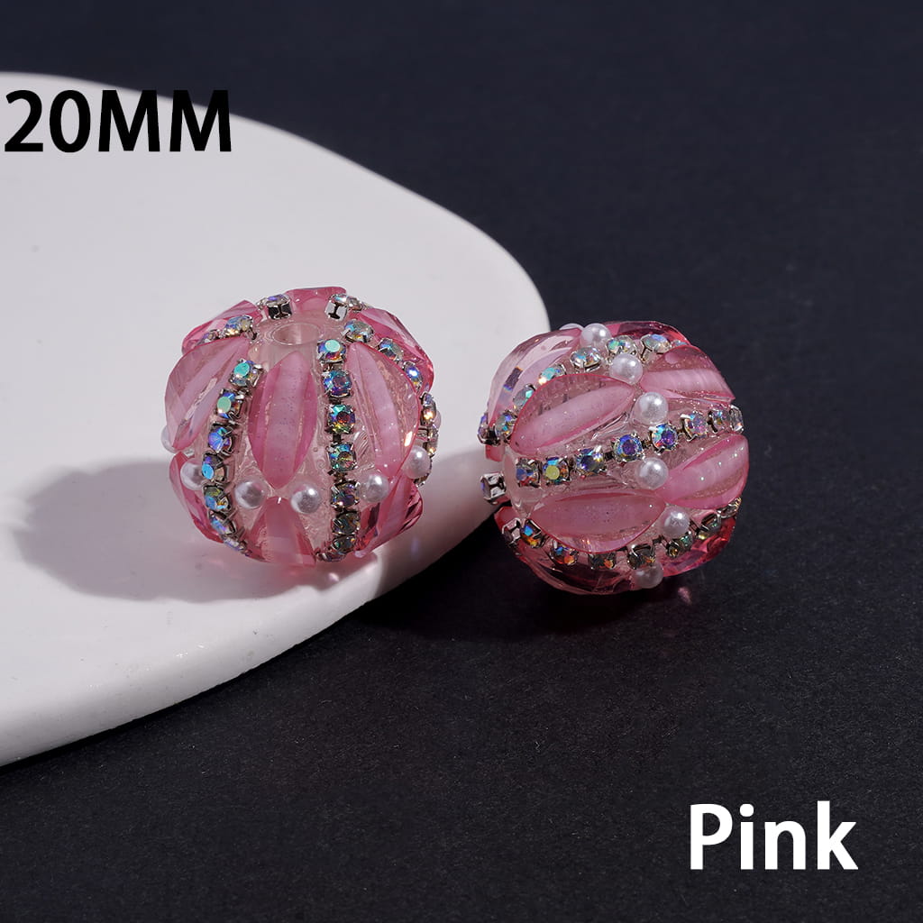 Acrylic Beads with Leaf Shaped and AB Rhinestone Chains, White Pearls, Fluorescence Color, 20MM (Please Read Description)