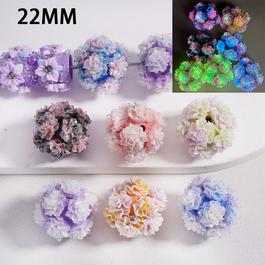 Clay Beads Luminous Colorful Glitter Rose Flower White Pearls, 22MM, Random Mix