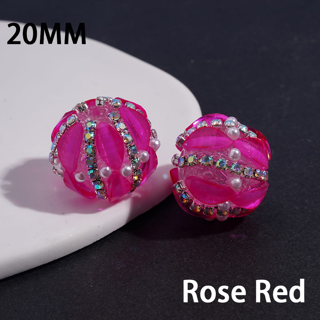 Acrylic Beads with Leaf Shaped and AB Rhinestone Chains, White Pearls, Fluorescence Color, 20MM (Please Read Description)