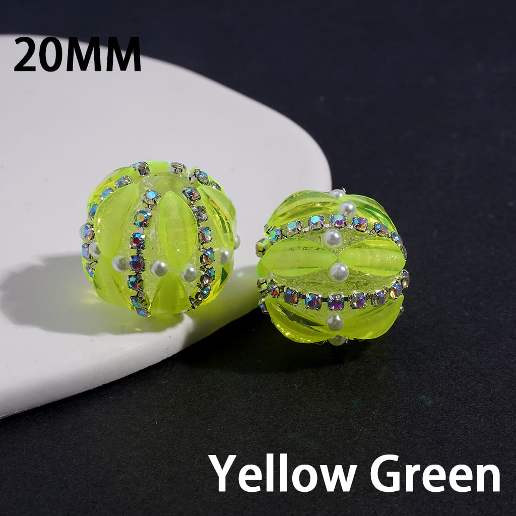 Acrylic Beads with Leaf Shaped and AB Rhinestone Chains, White Pearls, Fluorescence Color, 20MM (Please Read Description)