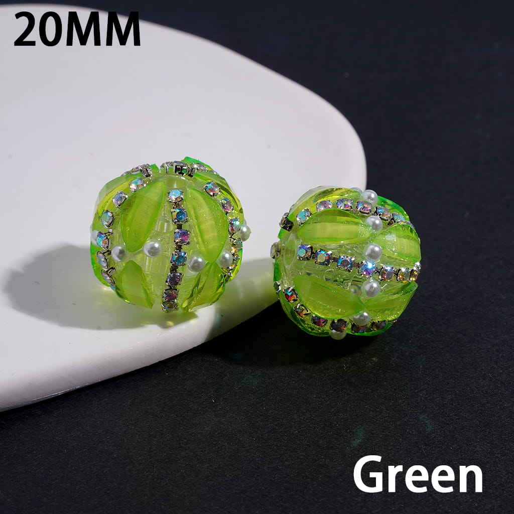 Acrylic Beads with Leaf Shaped and AB Rhinestone Chains, White Pearls, Fluorescence Color, 20MM (Please Read Description)