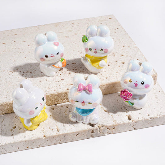 UV-Coated White Bunny Theme Acrylic Beads, Various Girlish Style, Random Mix