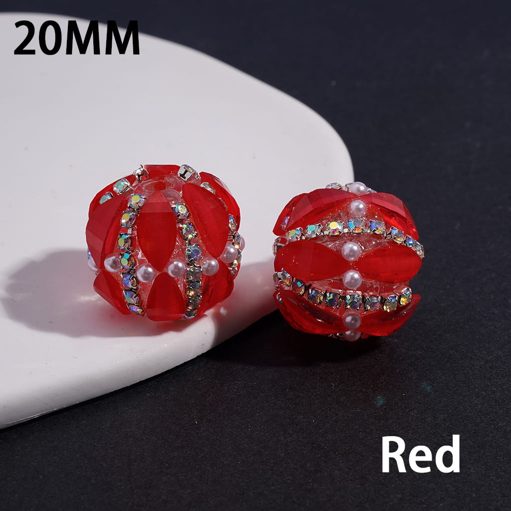Acrylic Beads with Leaf Shaped and AB Rhinestone Chains, White Pearls, Fluorescence Color, 20MM (Please Read Description)