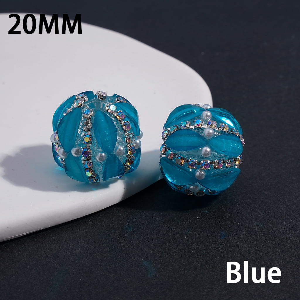 Acrylic Beads with Leaf Shaped and AB Rhinestone Chains, White Pearls, Fluorescence Color, 20MM (Please Read Description)