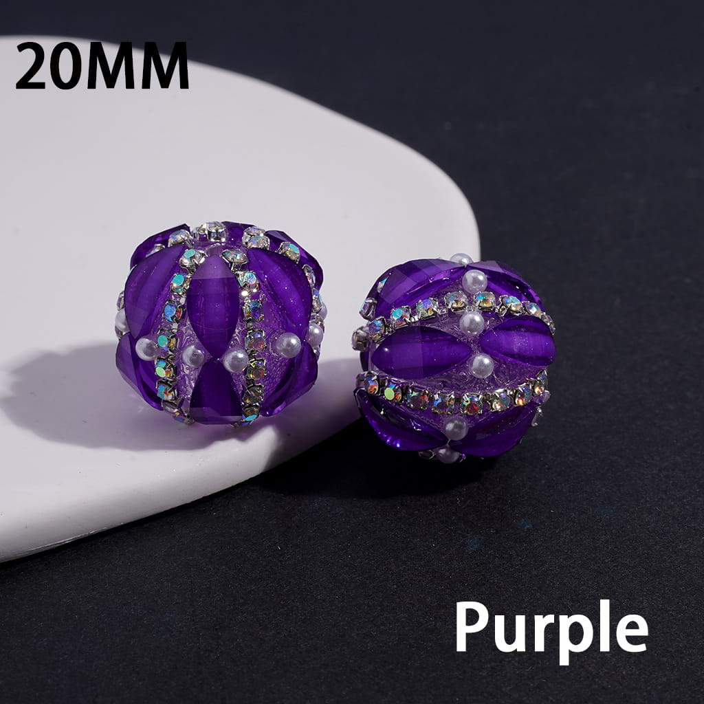 Acrylic Beads with Leaf Shaped and AB Rhinestone Chains, White Pearls, Fluorescence Color, 20MM (Please Read Description)