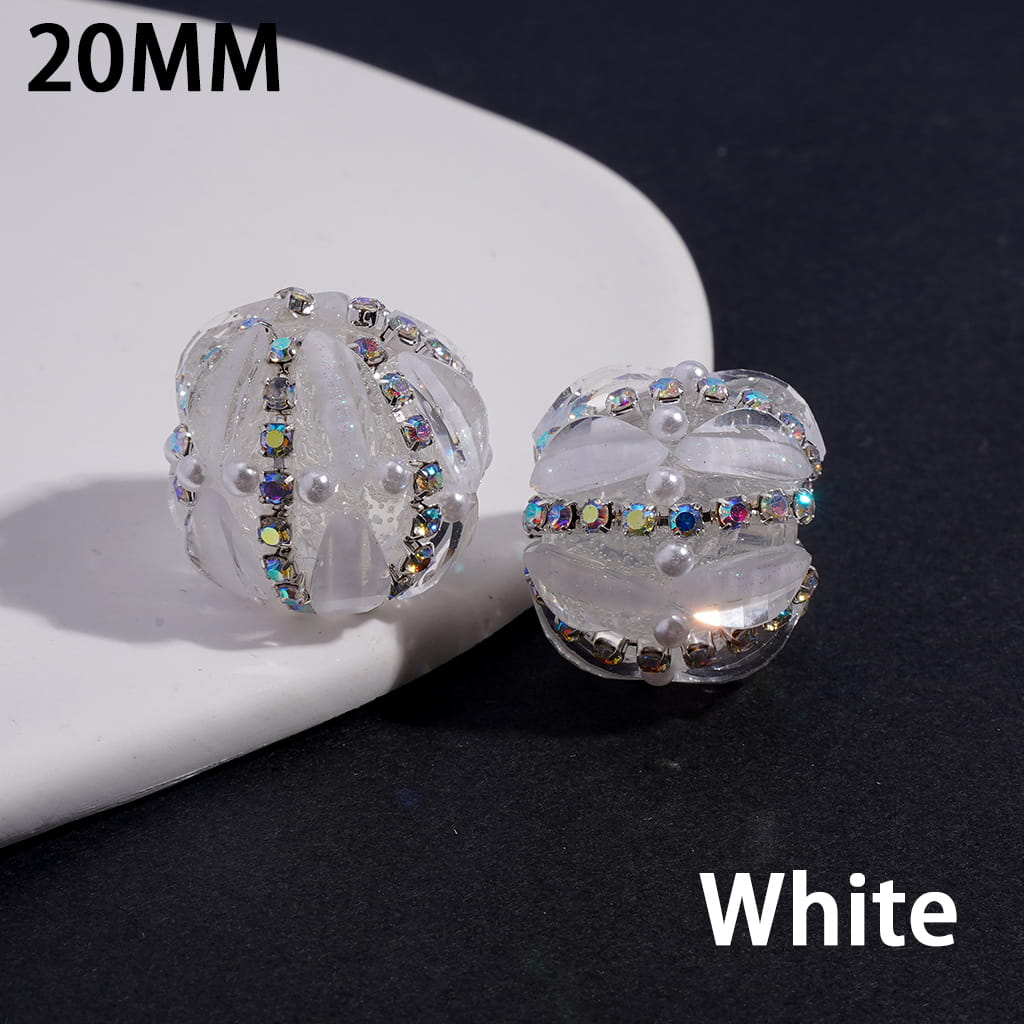Acrylic Beads with Leaf Shaped and AB Rhinestone Chains, White Pearls, Fluorescence Color, 20MM (Please Read Description)