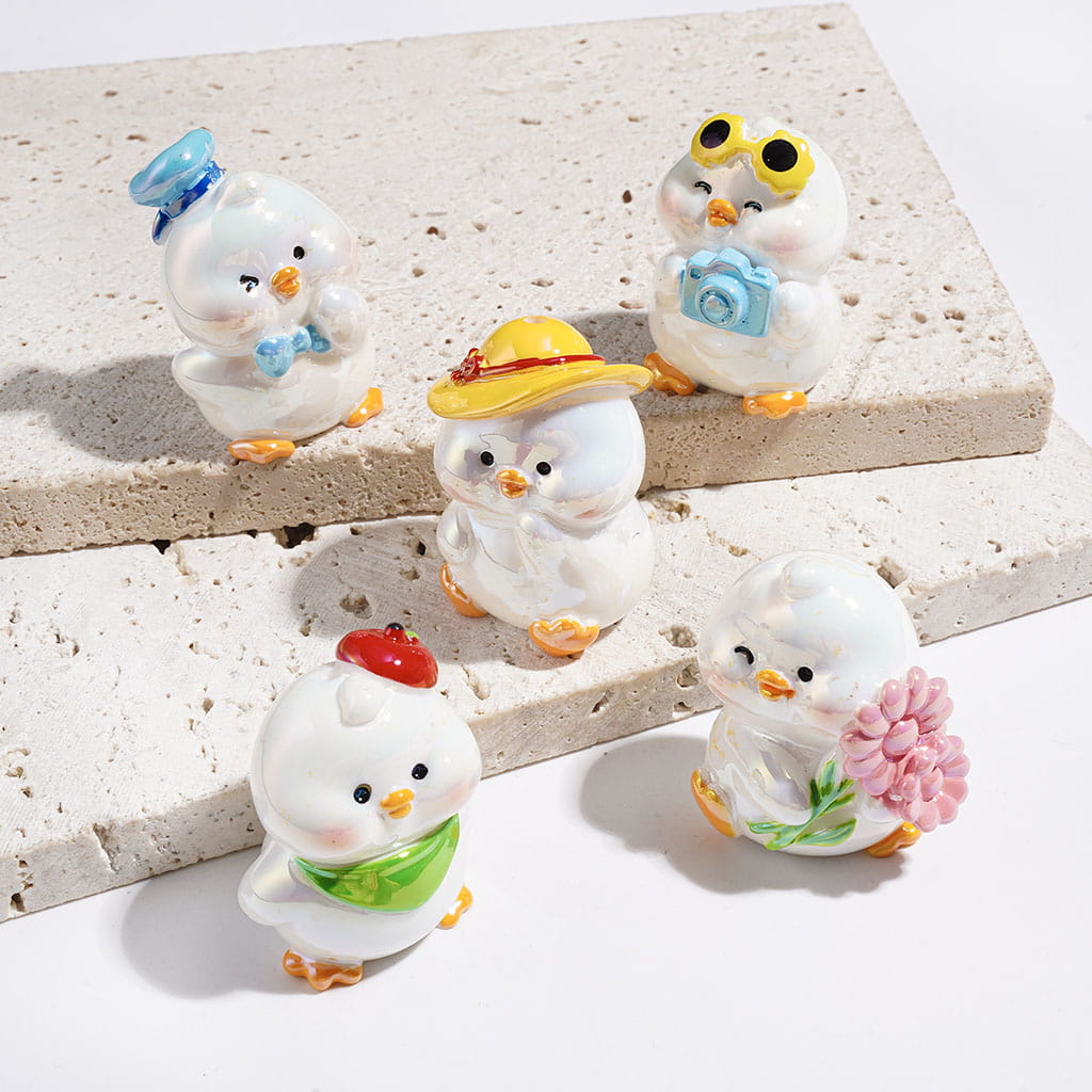 UV Coating Cute White Duck with Yellow Duck Feet Acrylic Beads, Outdoor Scenery Appreciation Series, Random Mix
