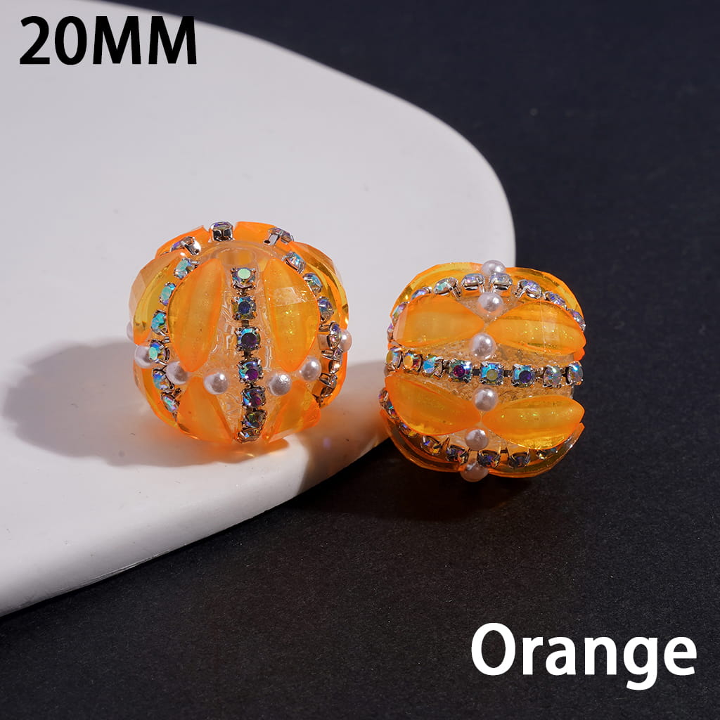 Acrylic Beads with Leaf Shaped and AB Rhinestone Chains, White Pearls, Fluorescence Color, 20MM (Please Read Description)