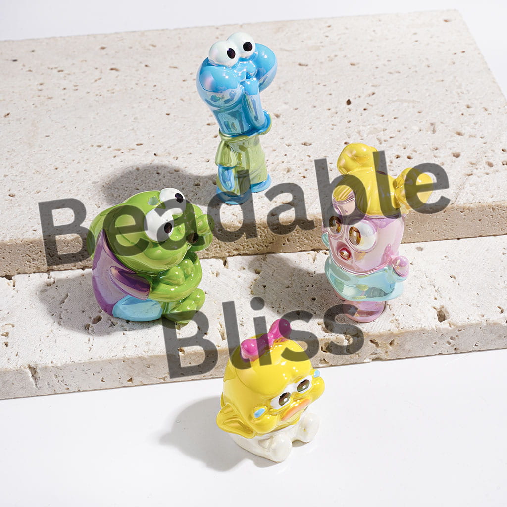 Acrylic Beads Bromidic Funny Fish Series in Yellow Sponge Baby Passerby Characters, UV Finish, Random Mix