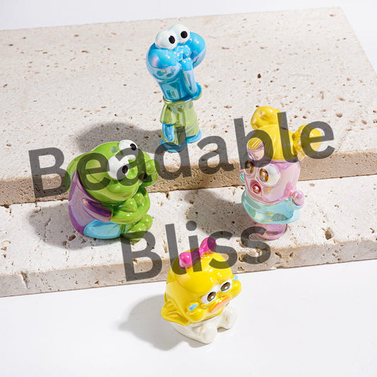 Acrylic Beads Bromidic Funny Fish Series in Yellow Sponge Baby Passerby Characters, UV Finish, Random Mix