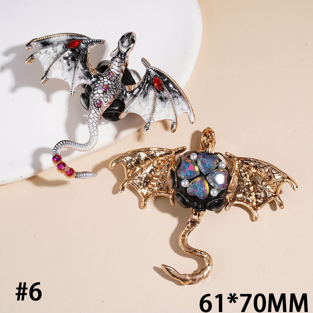 Clay Beads w AB & Marquise Rhinestone on Alloy Dragon Bird, White Pearl Heart & Egg Shaped Rhinestones, 61*70MM Multi-Color