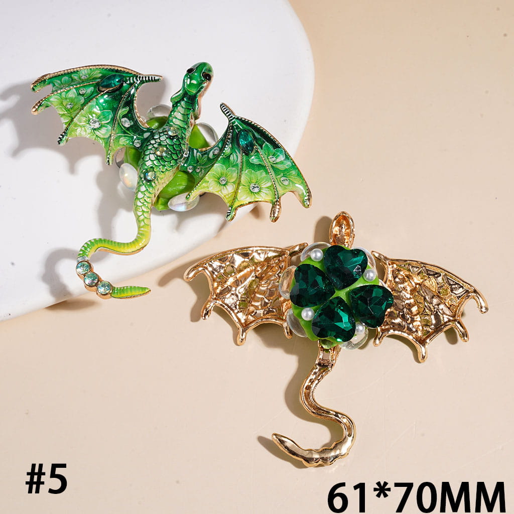 Clay Beads w AB & Marquise Rhinestone on Alloy Dragon Bird, White Pearl Heart & Egg Shaped Rhinestones, 61*70MM Multi-Color