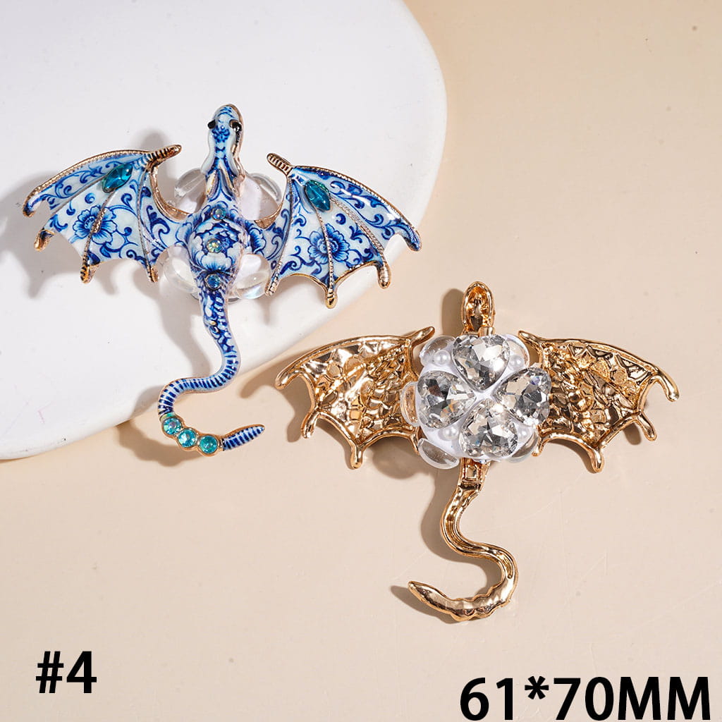 Clay Beads w AB & Marquise Rhinestone on Alloy Dragon Bird, White Pearl Heart & Egg Shaped Rhinestones, 61*70MM Multi-Color