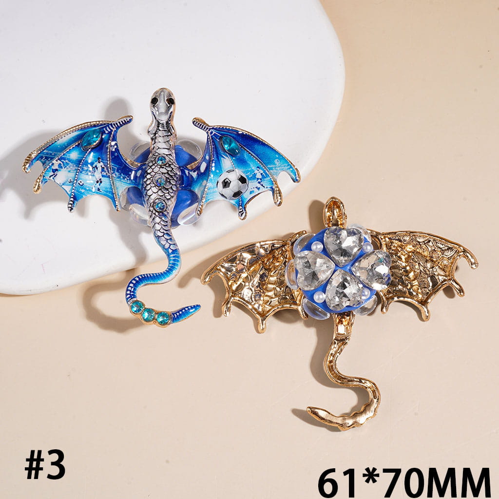 Clay Beads w AB & Marquise Rhinestone on Alloy Dragon Bird, White Pearl Heart & Egg Shaped Rhinestones, 61*70MM Multi-Color