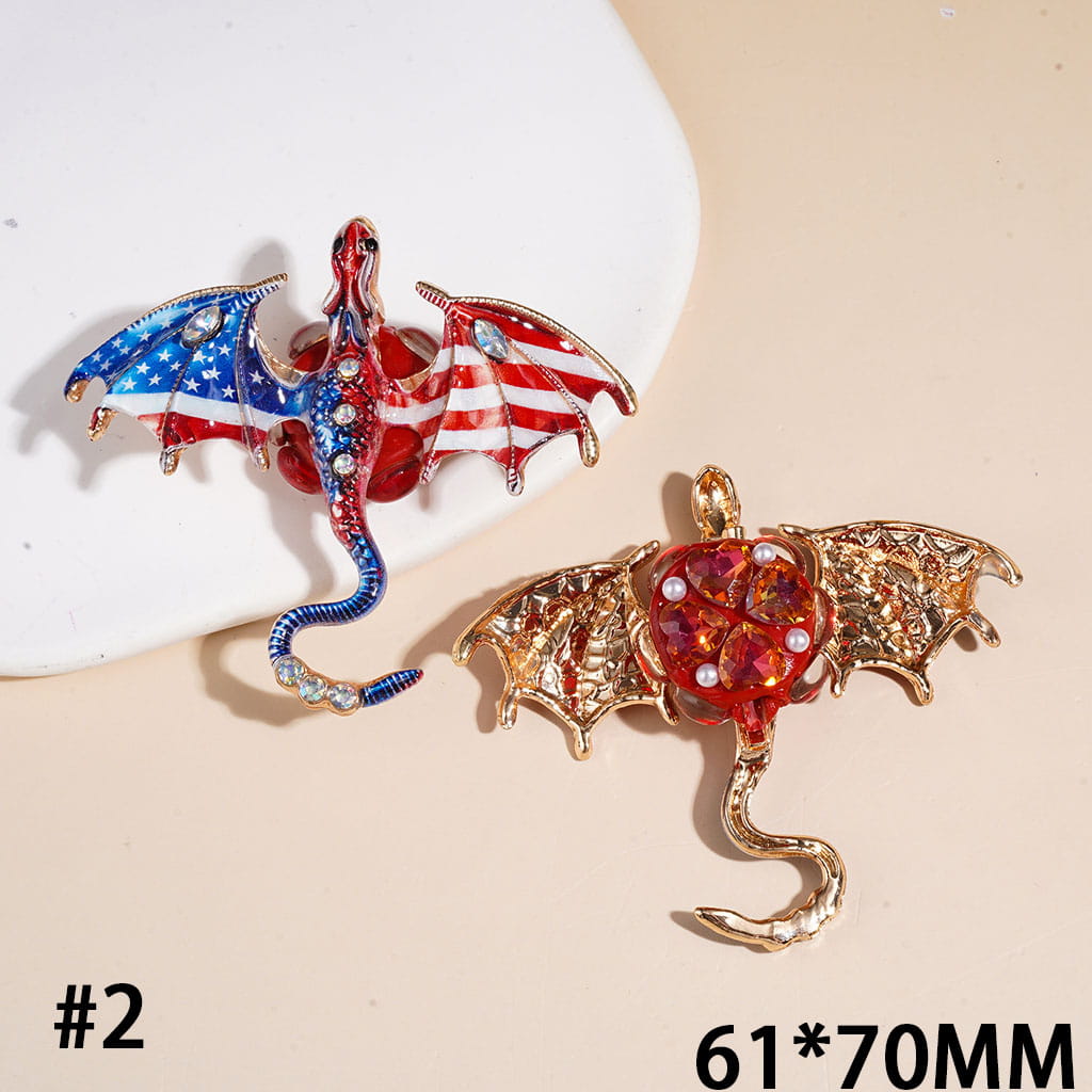 Clay Beads w AB & Marquise Rhinestone on Alloy Dragon Bird, White Pearl Heart & Egg Shaped Rhinestones, 61*70MM Multi-Color