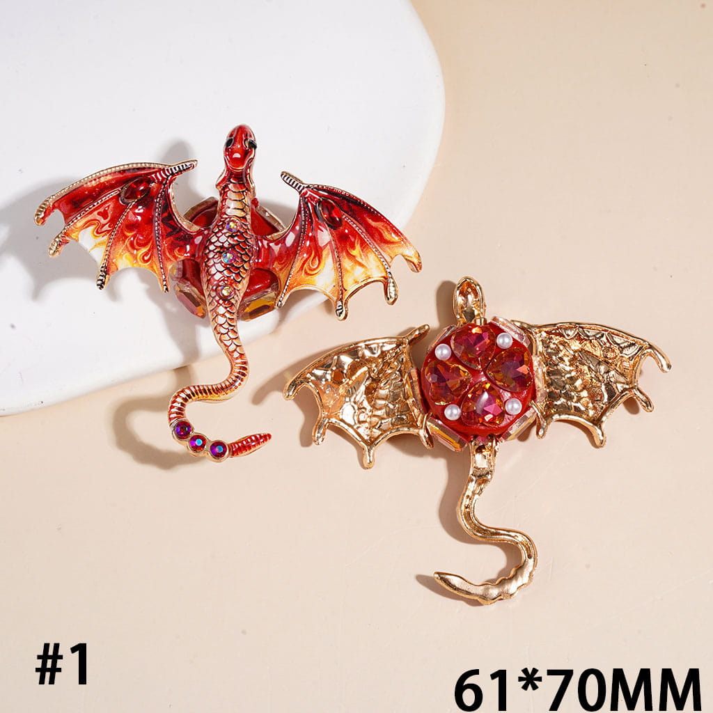 Clay Beads w AB & Marquise Rhinestone on Alloy Dragon Bird, White Pearl Heart & Egg Shaped Rhinestones, 61*70MM Multi-Color