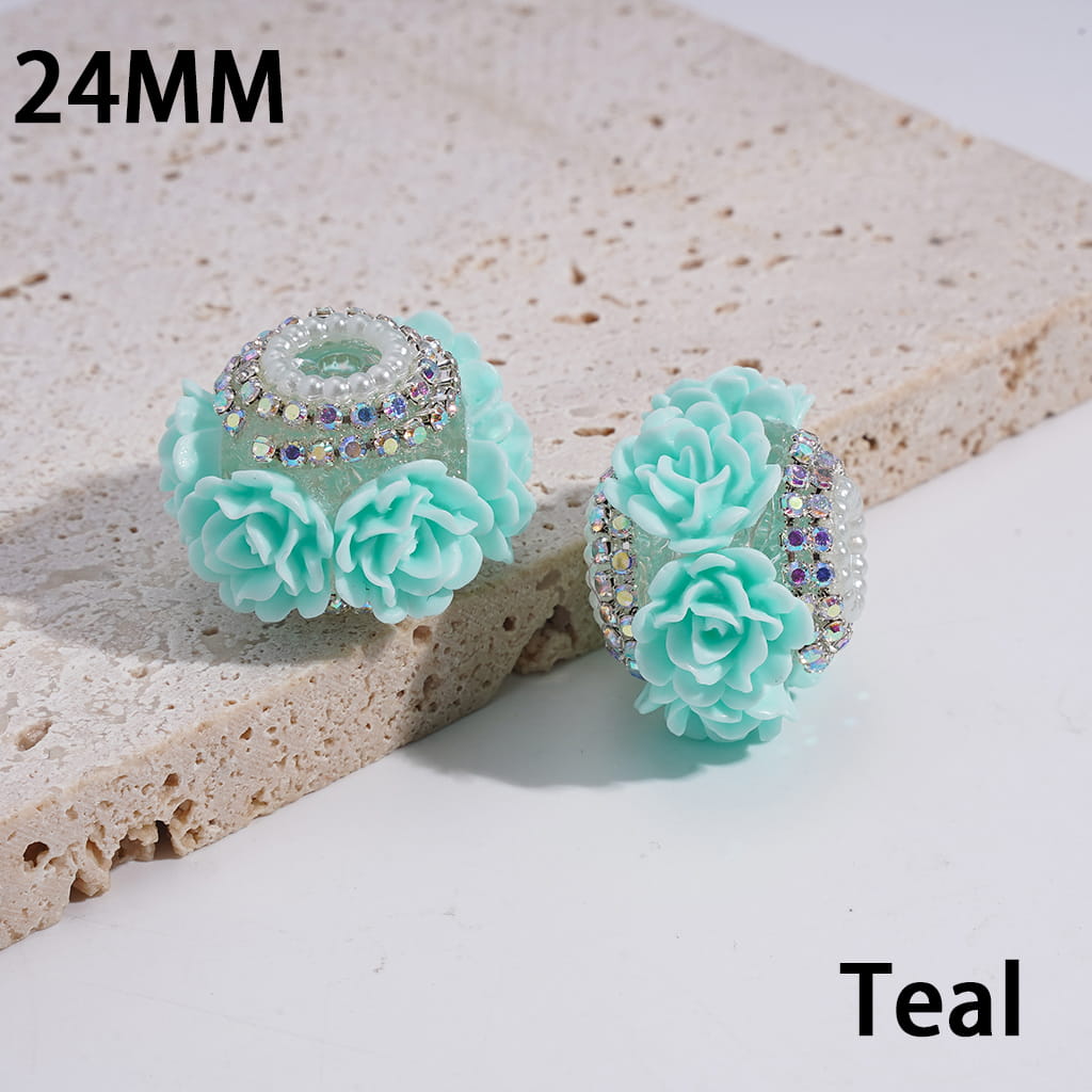 Handcrafted Acrylic Beads with Rose Flowers and Double Layer AB Rhinestone Chains, White Pearl Chains, 24MM, Multi-Color